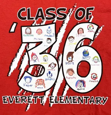 Color artwork in Class of lettering on a red shirt