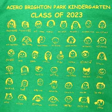 Yellow portraits on a green class shirt
